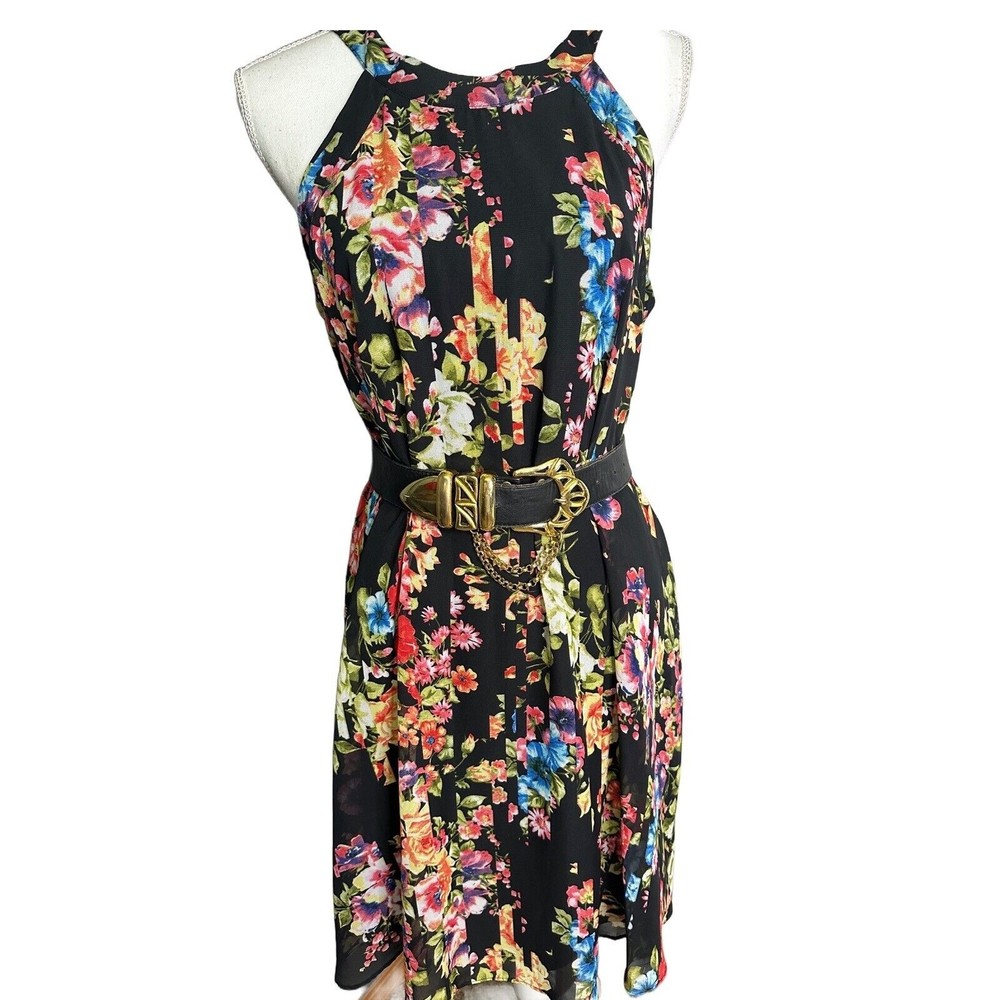 Betsy Johnson Floral Chiffon Sleeveless Swing Dress Size 10 (belt Not Included)